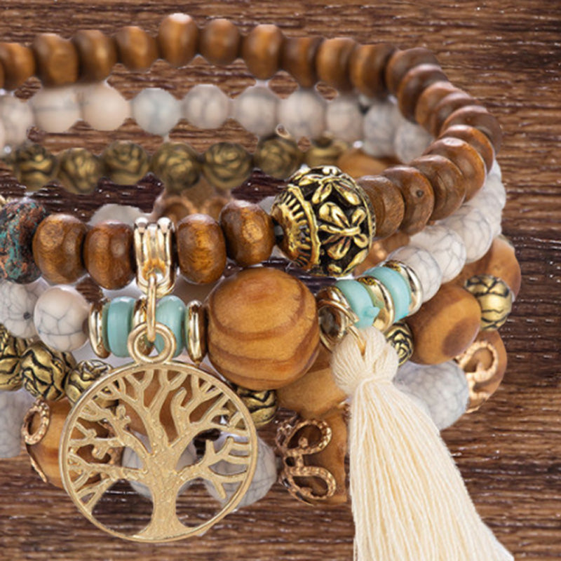 Boho Multilayer Wood Beaded Bracelet