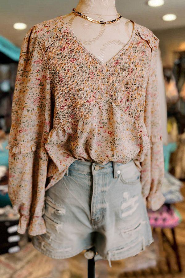 Floral Smocked Ruffled Blouse