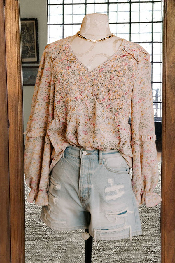 Floral Smocked Ruffled Blouse