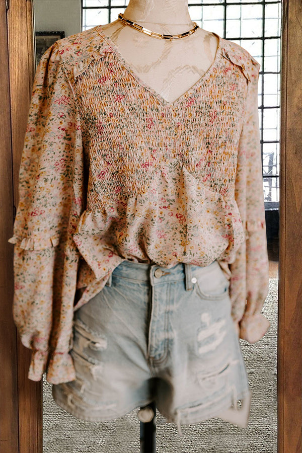 Floral Smocked Ruffled Blouse