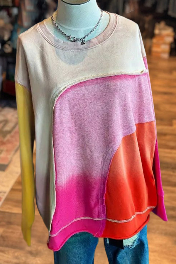 Oversized Gradient Colorblock Sweatshirt