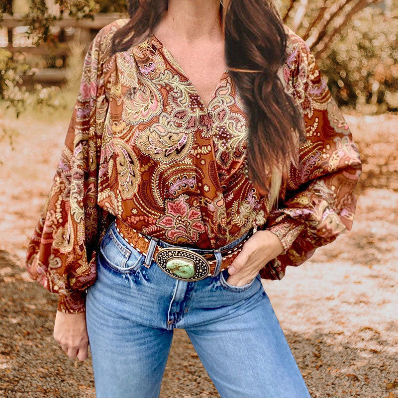 Paisley Print Balloon Sleeve Bodysuit