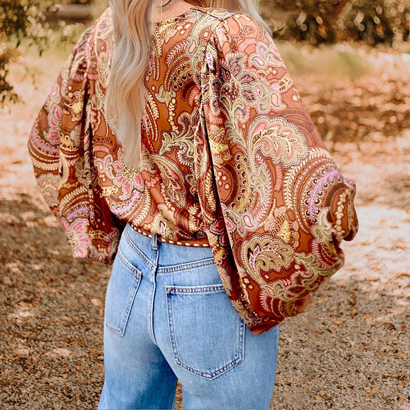 Paisley Print Balloon Sleeve Bodysuit