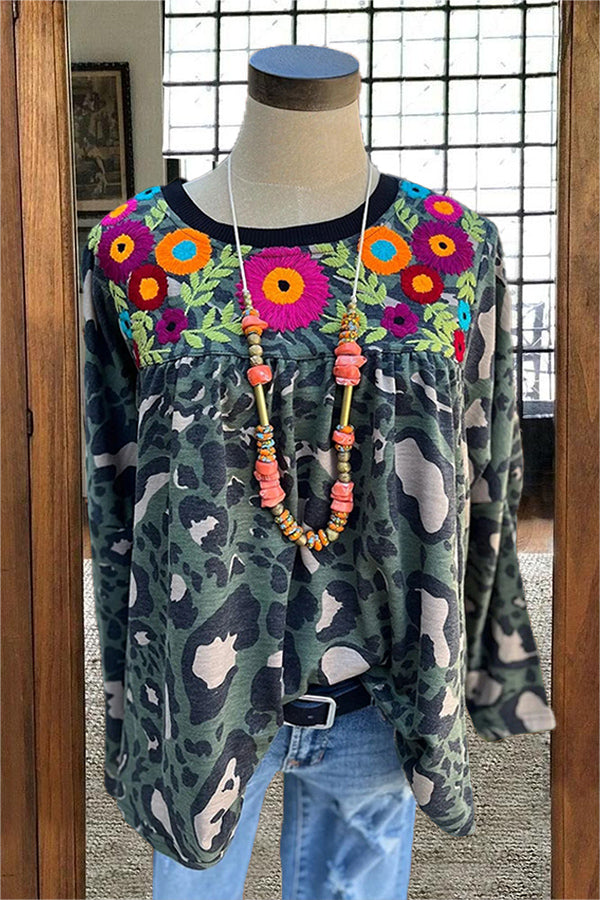 Camouflage Mixed Floral Embroidered Top