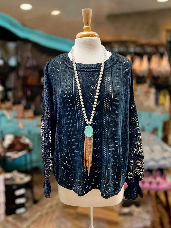 Lace-paneled Cutout Sweater