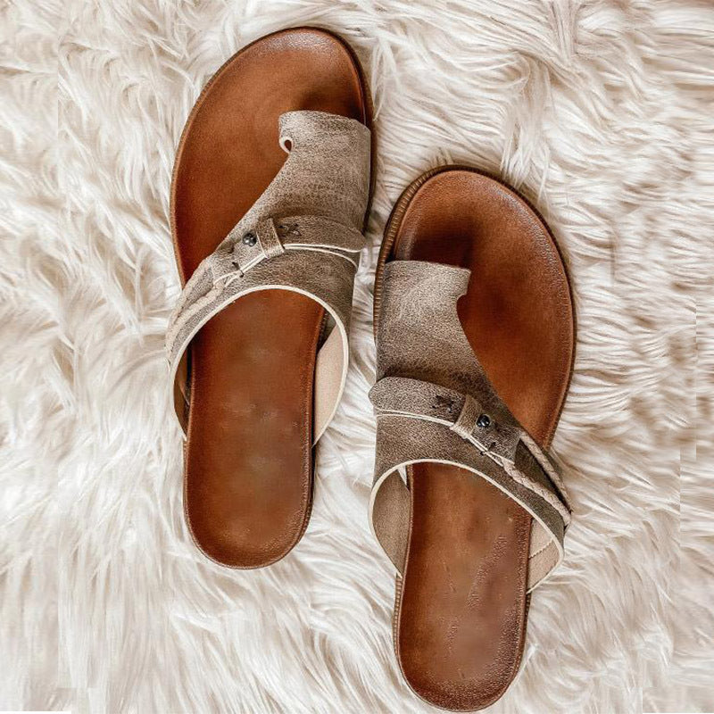 Casual Plain Buckle Peep Toe Flip Flops