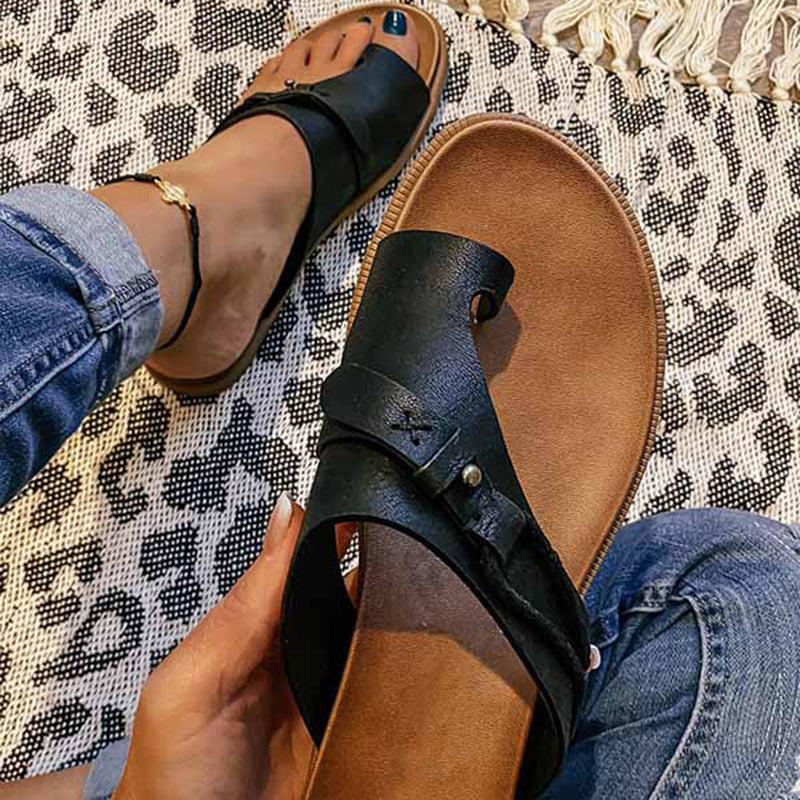 Casual Plain Buckle Peep Toe Flip Flops