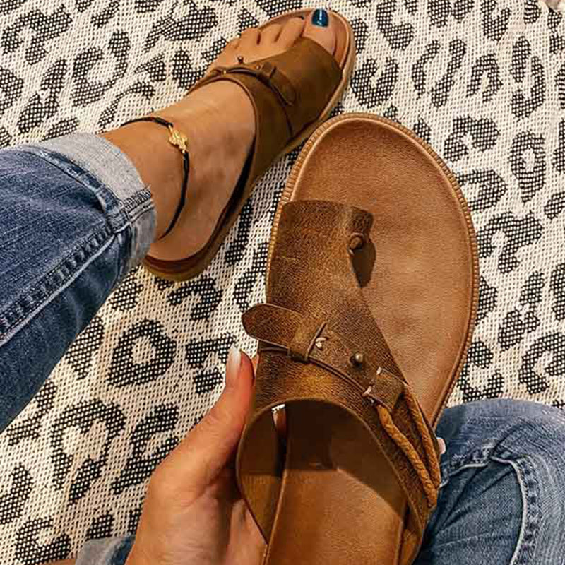 Casual Plain Buckle Peep Toe Flip Flops