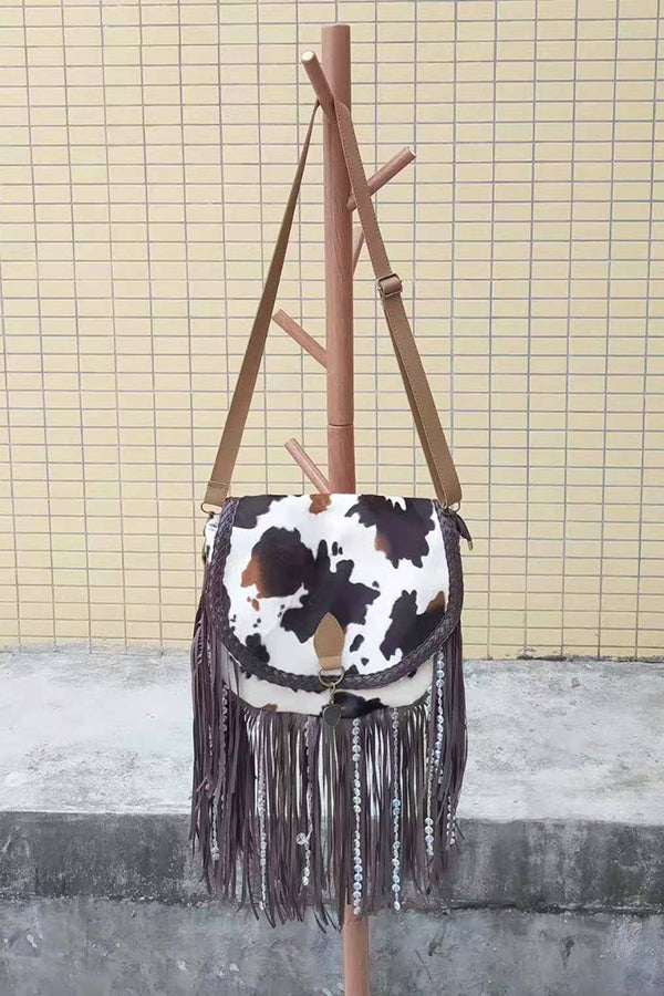 Casual PU Fringed Cow Print Crossbody Bag