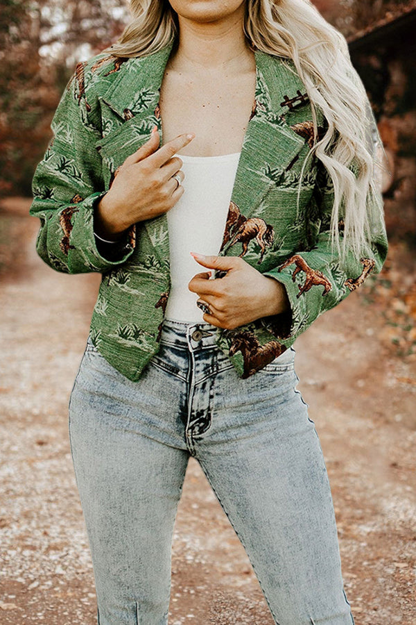 Western Print Lapel Jacket