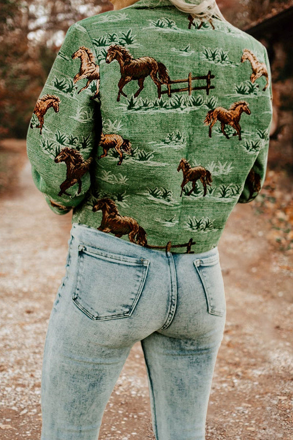 Western Print Lapel Jacket