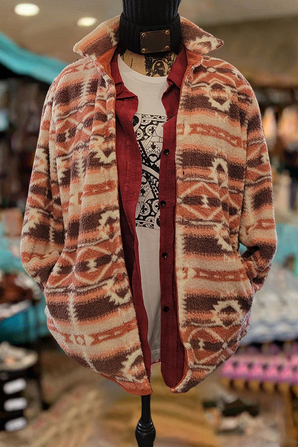 Retro Aztec Pattern Reversible Fleece Jacket