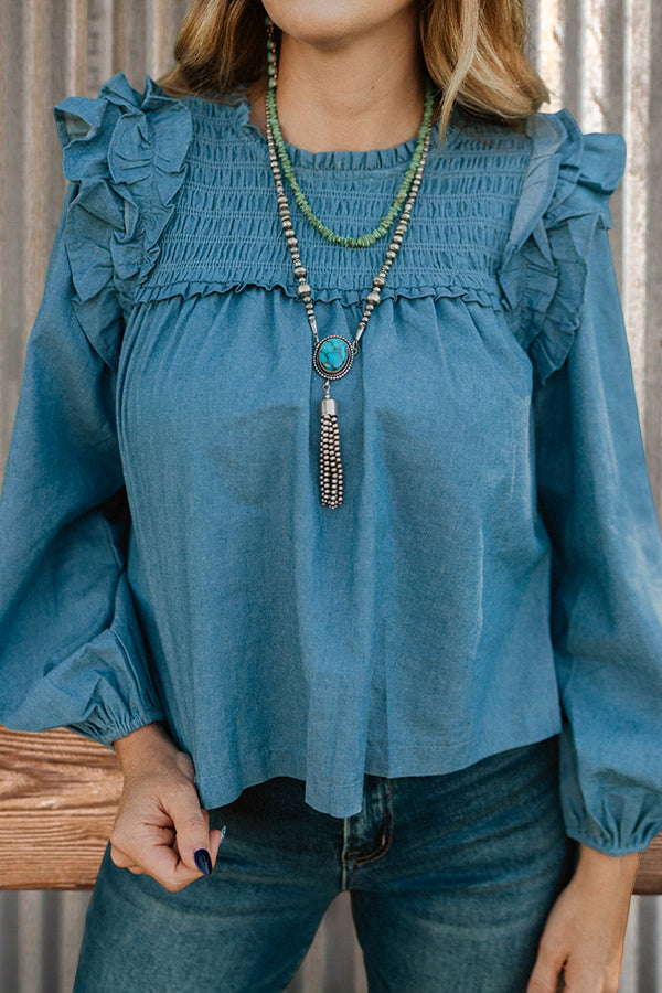 Shirred Ruffled Balloon-sleeve Top