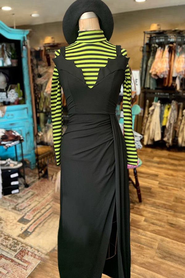Halloween Batwing Lapel Slit Dress