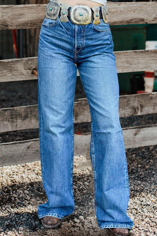 Vintage Washed High Waist Wide Leg Jeans