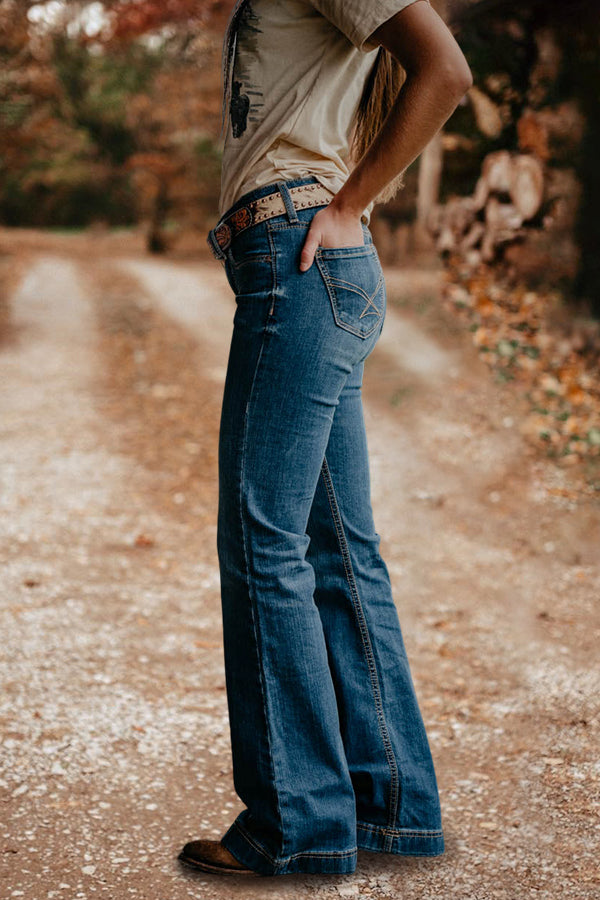Vintage Washed Micro-Flare Jeans