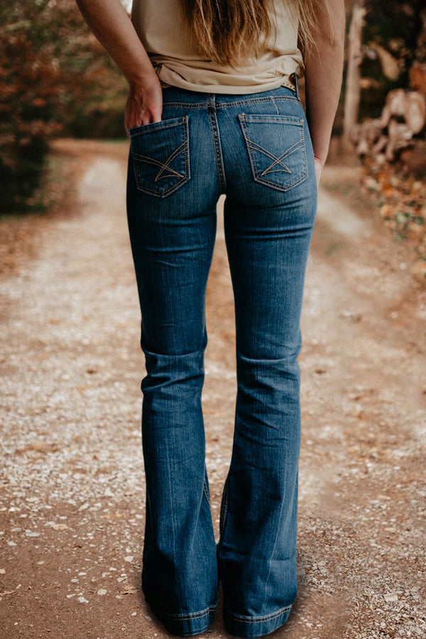 Vintage Washed Micro-Flare Jeans