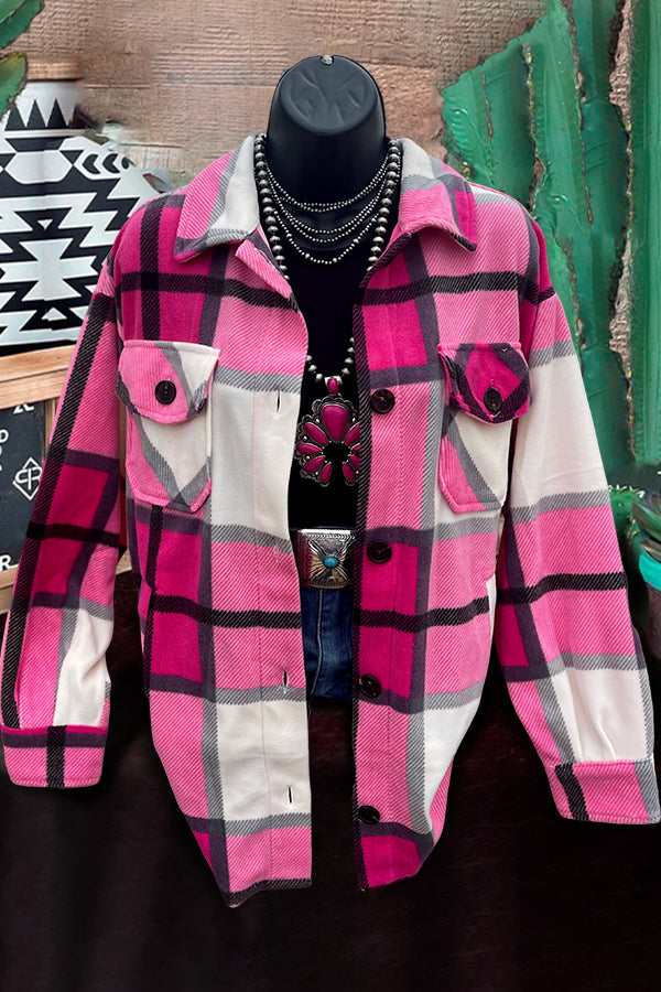 Pretty Striped Print Flannel Button Up Jacket