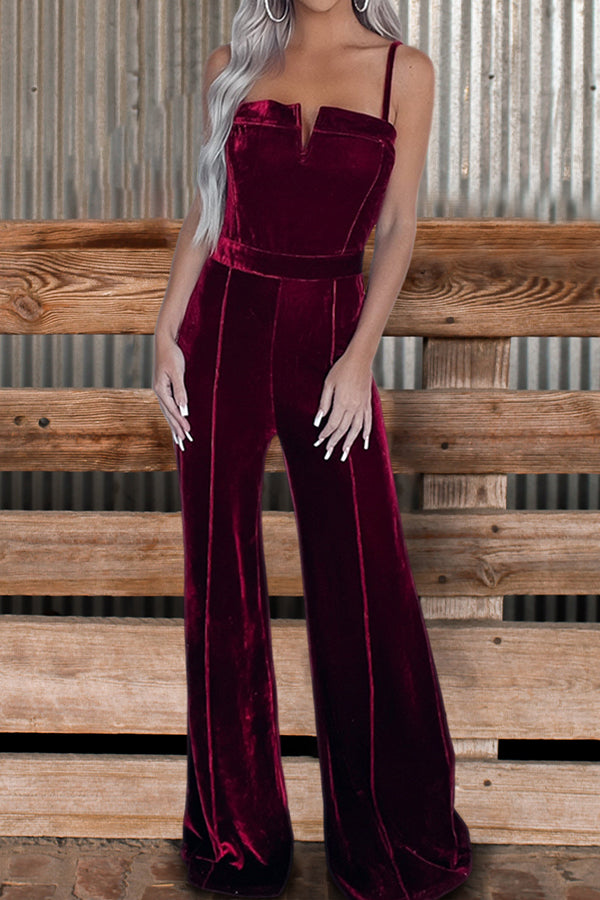Vintage Sleeveless Wide-Leg Velvet Jumpsuit