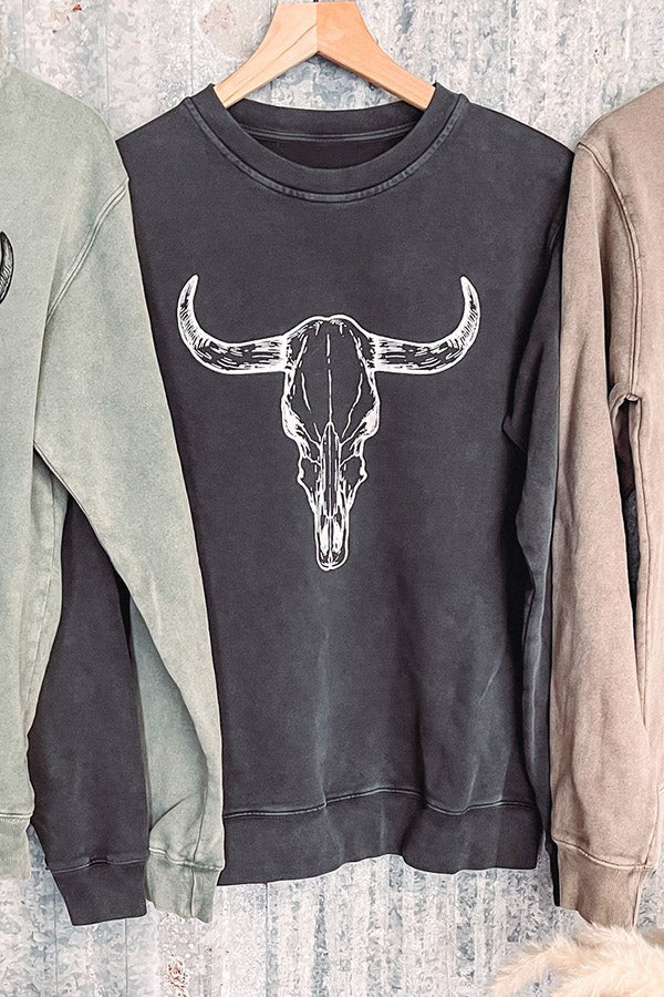 Bull Head Animal Print Vintage Sweatshirt
