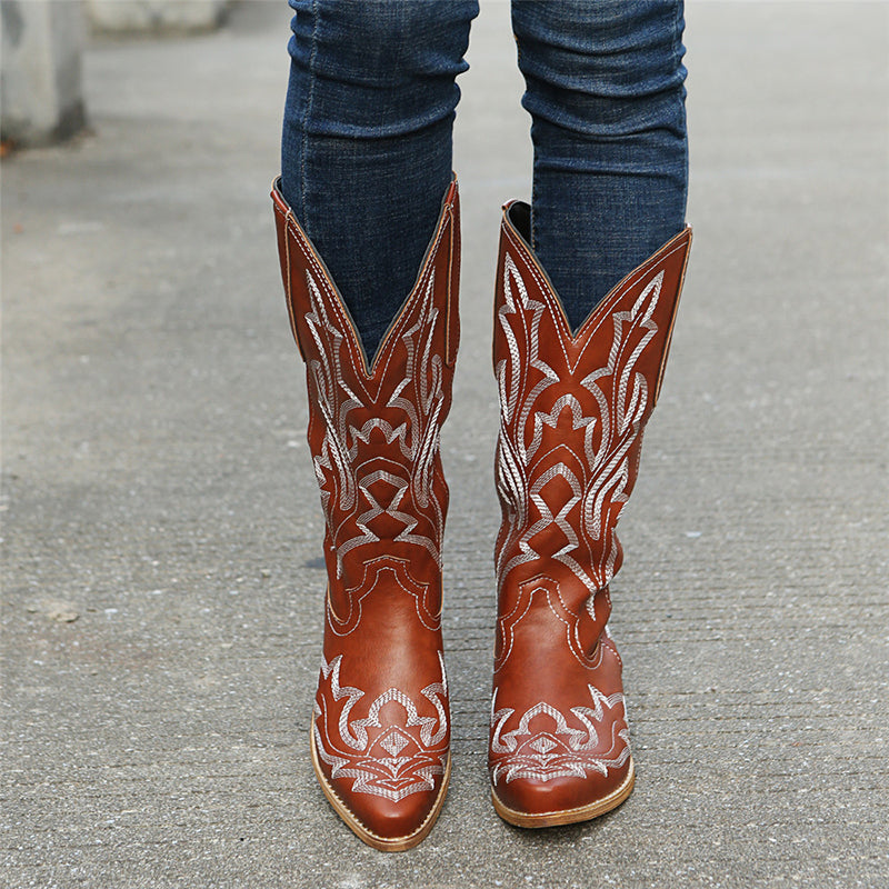 Embroidered Leather Boots