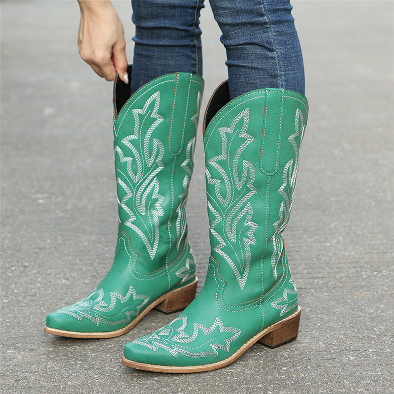 Embroidered Leather Boots