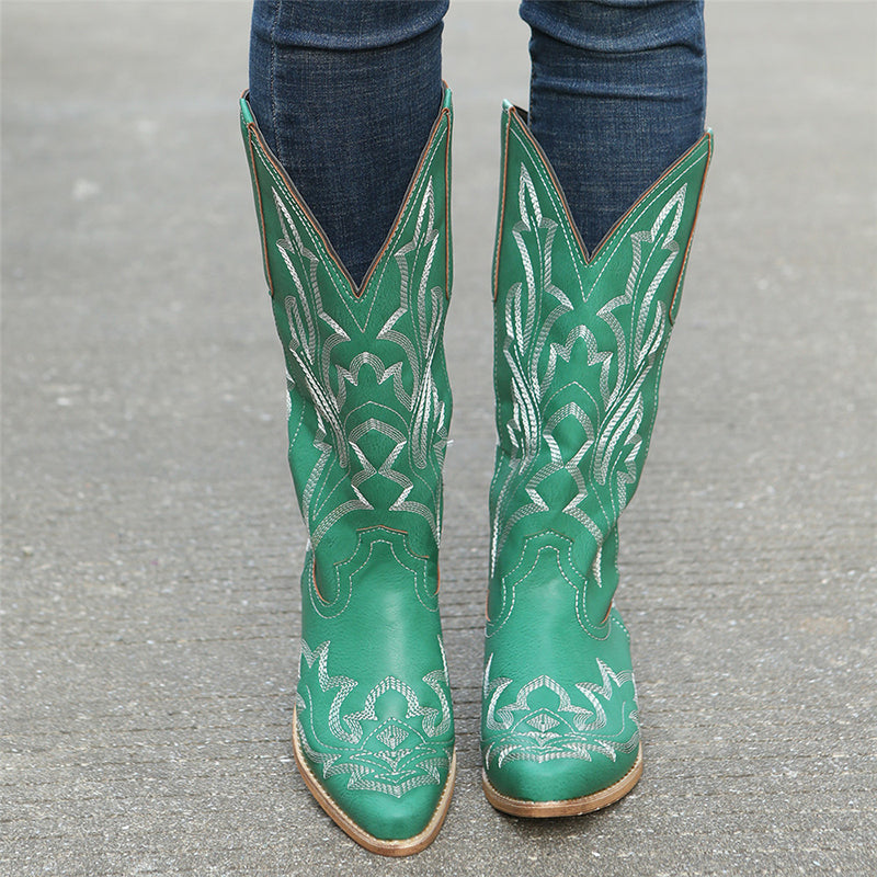 Embroidered Leather Boots
