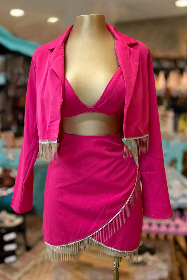 Sexy Top And Skirt Tassel Suit