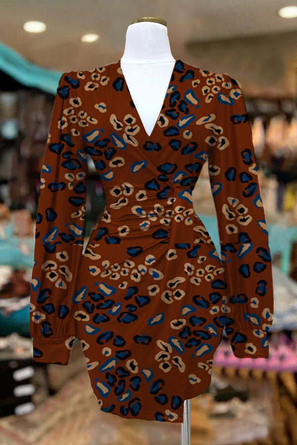 Sexy V-Neck Smocked Printed Dress