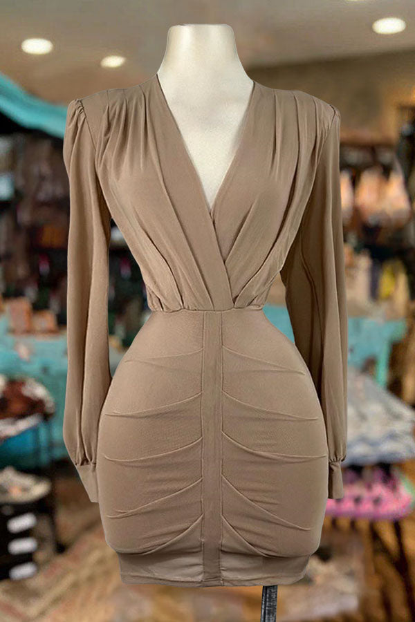 Sexy V-Neck Pleated Dress