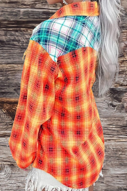Colorblock Plaid Print Button Down Shirt