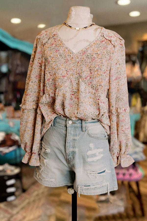 Floral Smocked Ruffled Blouse