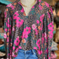 Floral Leopard Ruffle Neck Top
