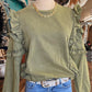 Ruffle Sleeve Terry Wash Sweatshirt
