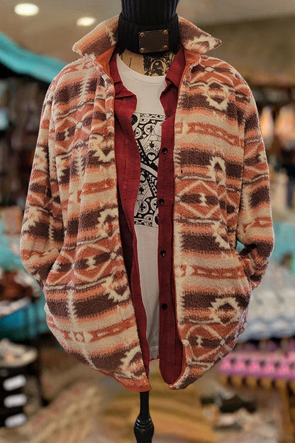 Retro Aztec Pattern Reversible Fleece Jacket