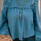 Shirred Ruffled Balloon-sleeve Top