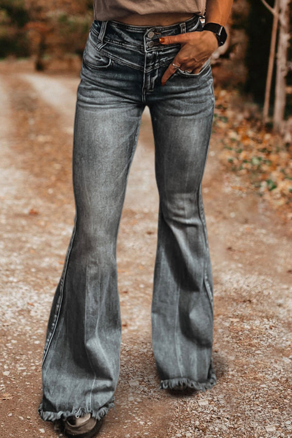 Distressed High-rise Flared Frayed Jeans