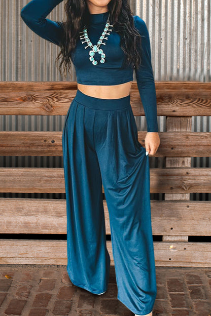 Pretty Satin Pleated Wide Leg Suit