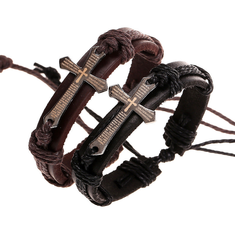 Cross Hand-woven Vintage Cowhide Bracelet