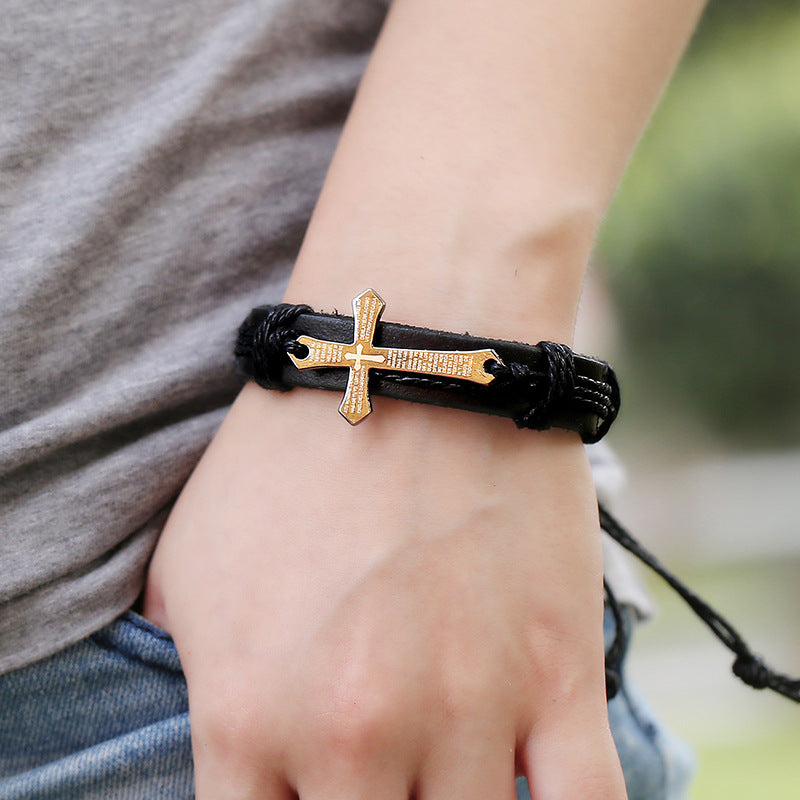Cross Hand-woven Vintage Cowhide Bracelet