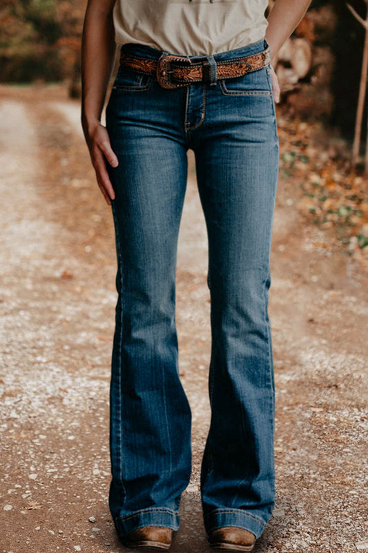 Vintage Washed Micro-Flare Jeans