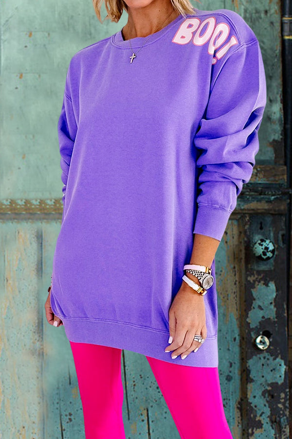 Casual Pumpkin Basket Print Crew Neck Sweatshirt