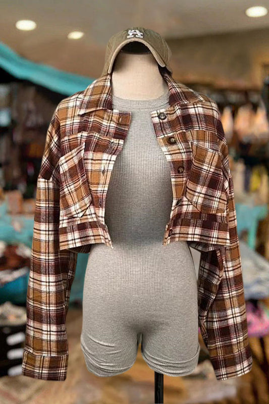 Casual Plaid Cropped Jacket