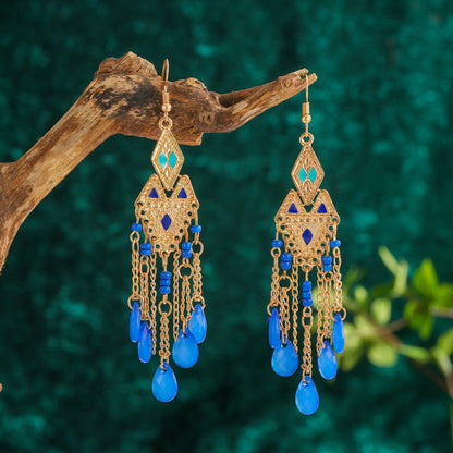 Peacock Blue Tassels Earrings