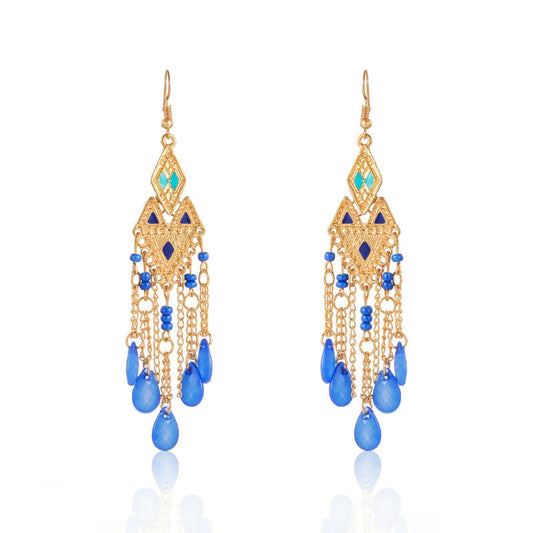 Peacock Blue Tassels Earrings