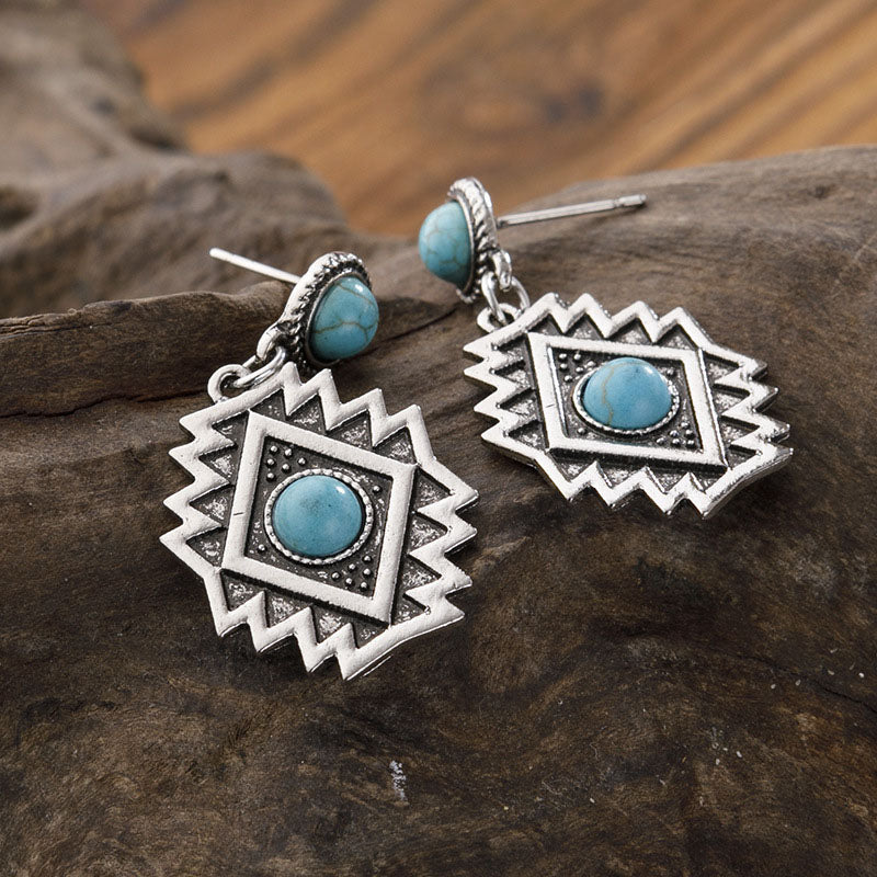Diamond Turquoise Vintage Drop Earrings