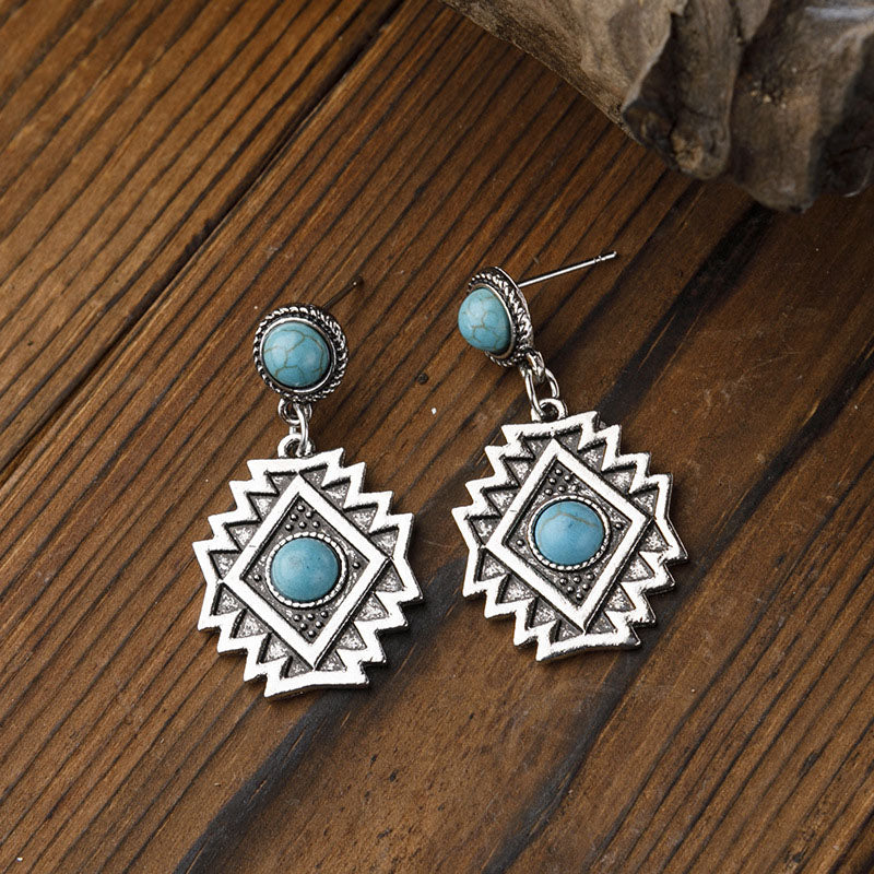 Diamond Turquoise Vintage Drop Earrings