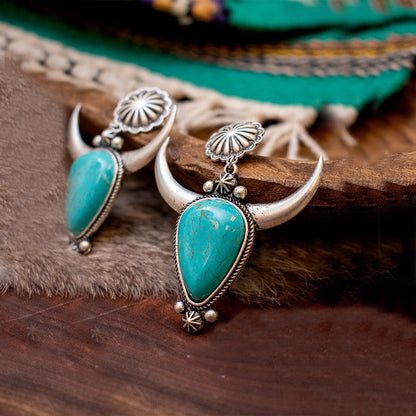 Boho Bullhead Flower Turquoise Earrings