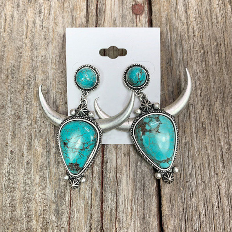 Boho Bullhead Flower Turquoise Earrings