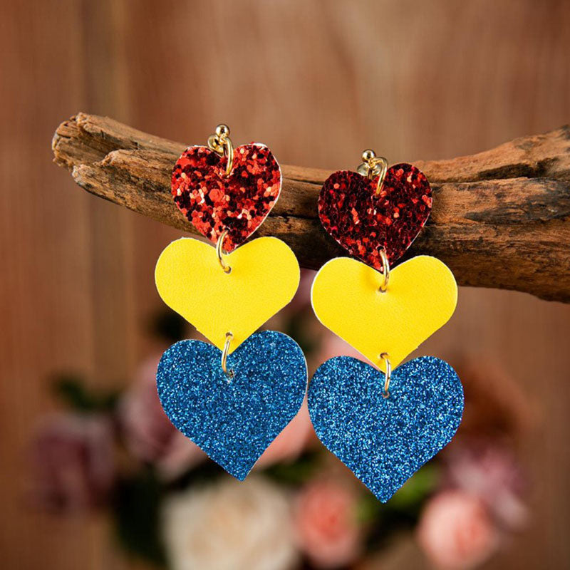 Heart Leather Sequin Earrings